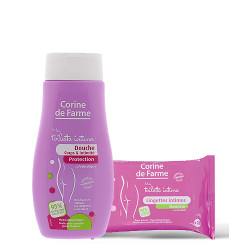 Toilette Intime Douche Corps et Intimité au Prébiotique 250 ml et Lingettes intimes sensitive X20